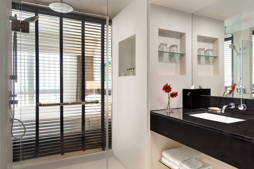 Rainfall showerhead, free toiletries, hair dryer, bathrobes