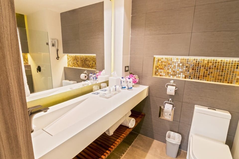 Superior Room, 1 King Bed | Bathroom | Shower, rainfall showerhead, free toiletries, hair dryer