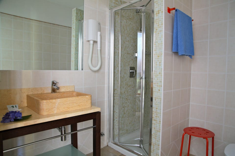 Shower, free toiletries, hair dryer, bidet