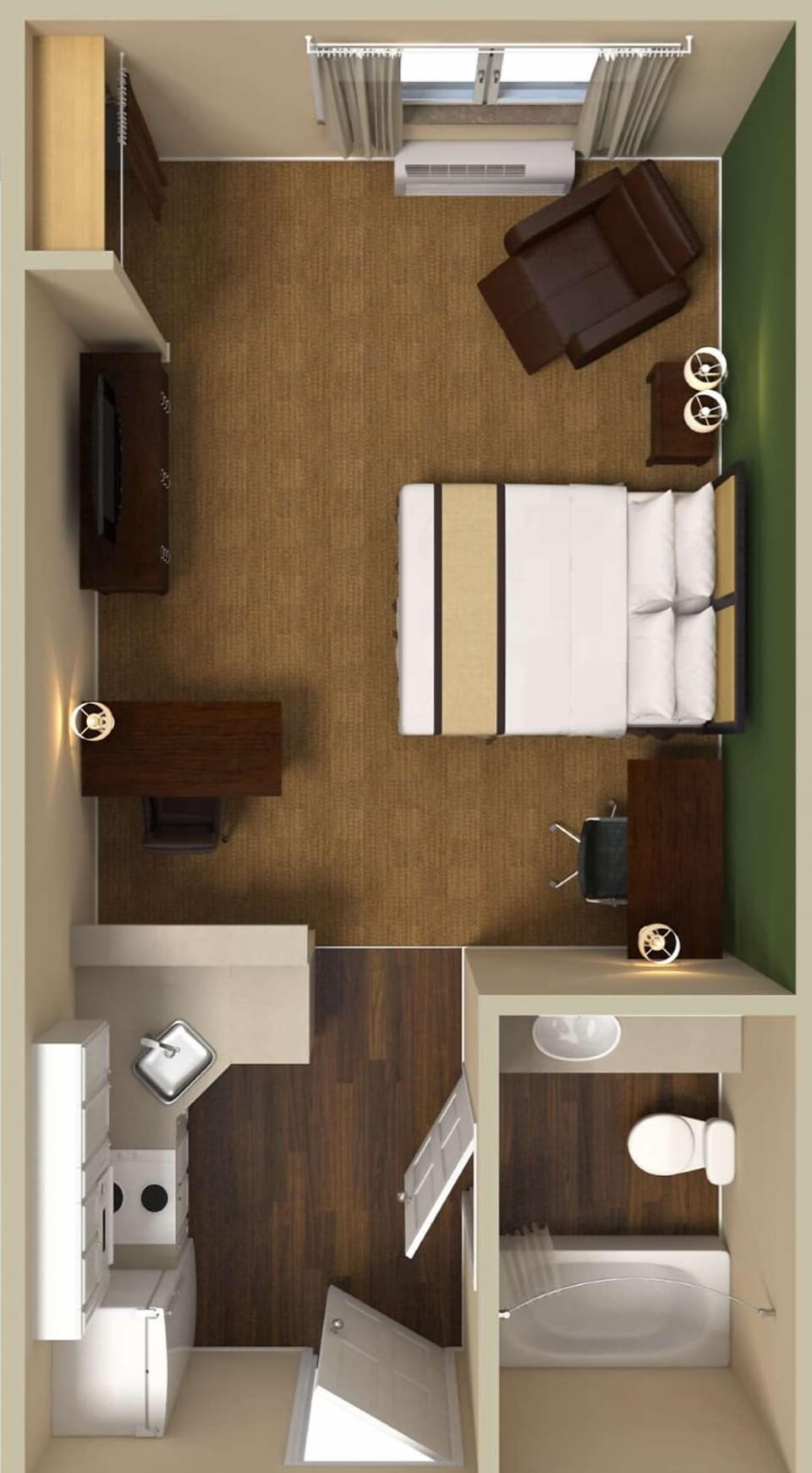 Pillowtop beds, desk, laptop workspace, blackout drapes