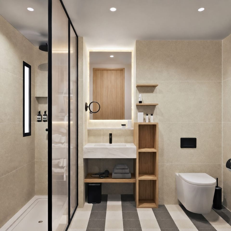 Designer toiletries, hair dryer, bathrobes, slippers