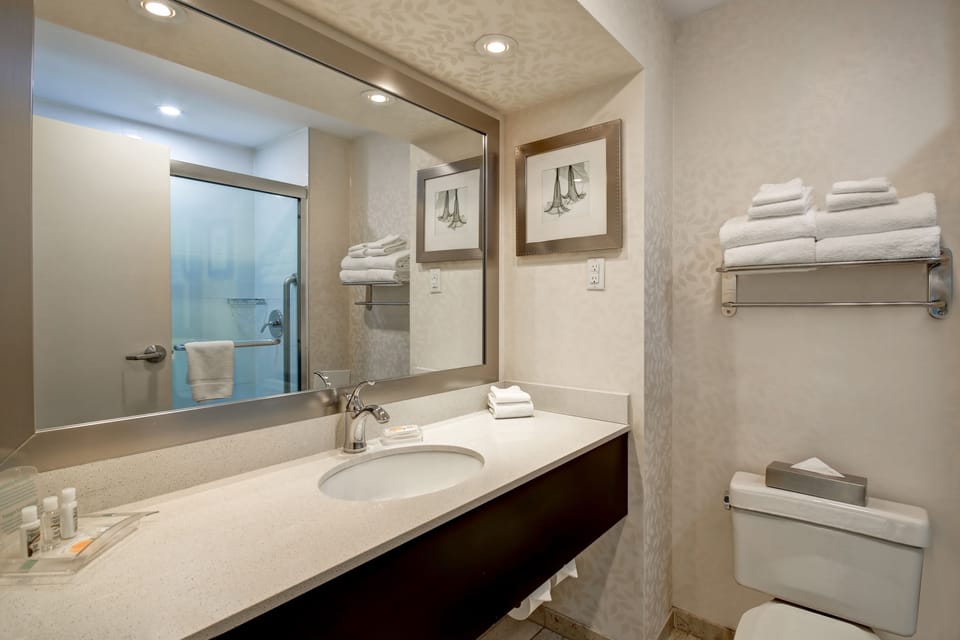 Combined shower/tub, hydromassage showerhead, free toiletries