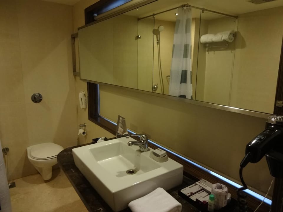 Shower, free toiletries, hair dryer, towels