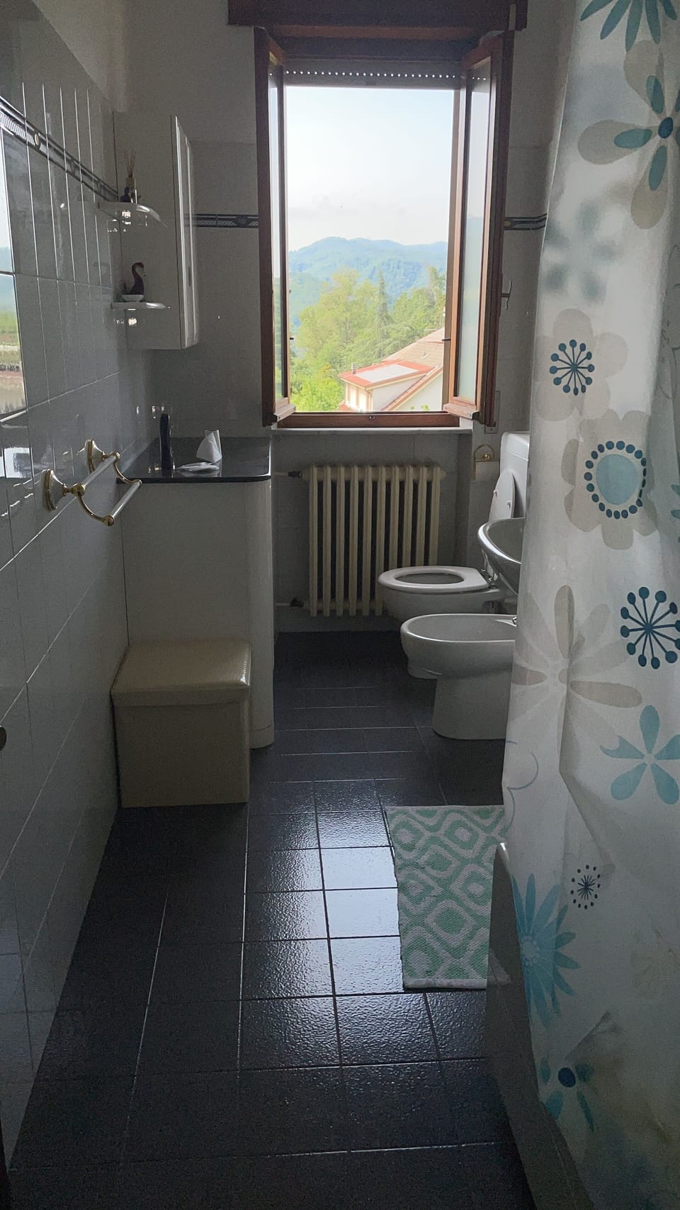 Shower, free toiletries, hair dryer, children's robes