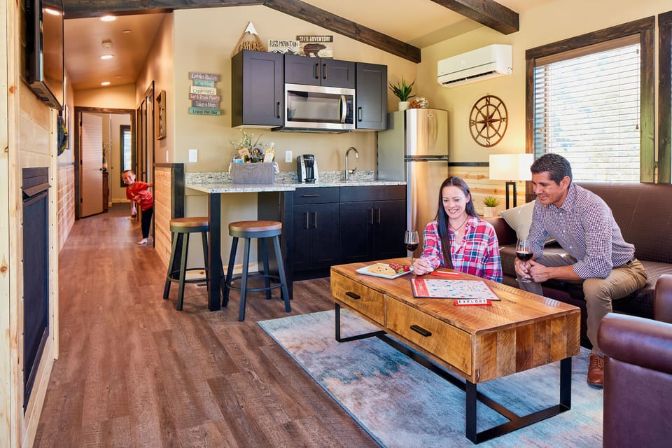 Family Cabin, 2 Bedrooms | Living room | 40-inch LCD TV with satellite channels, TV, pay movies