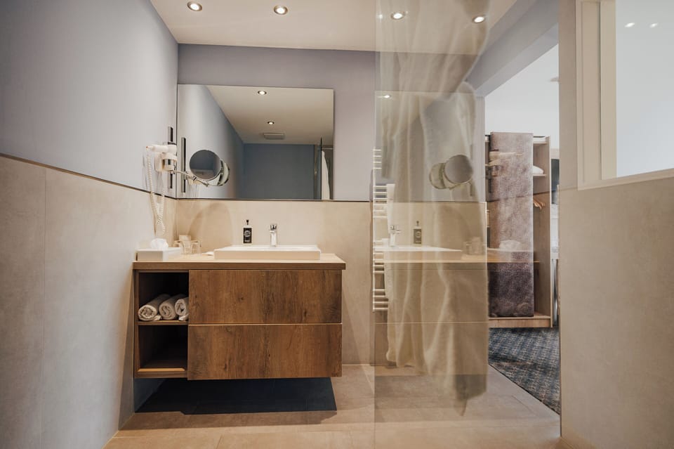 Wellness Double Room | Bathroom | Shower, hair dryer, bathrobes, slippers