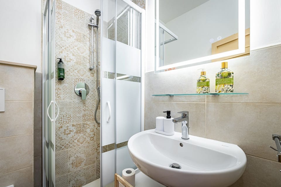 Double Room | Bathroom | Shower, hair dryer, towels