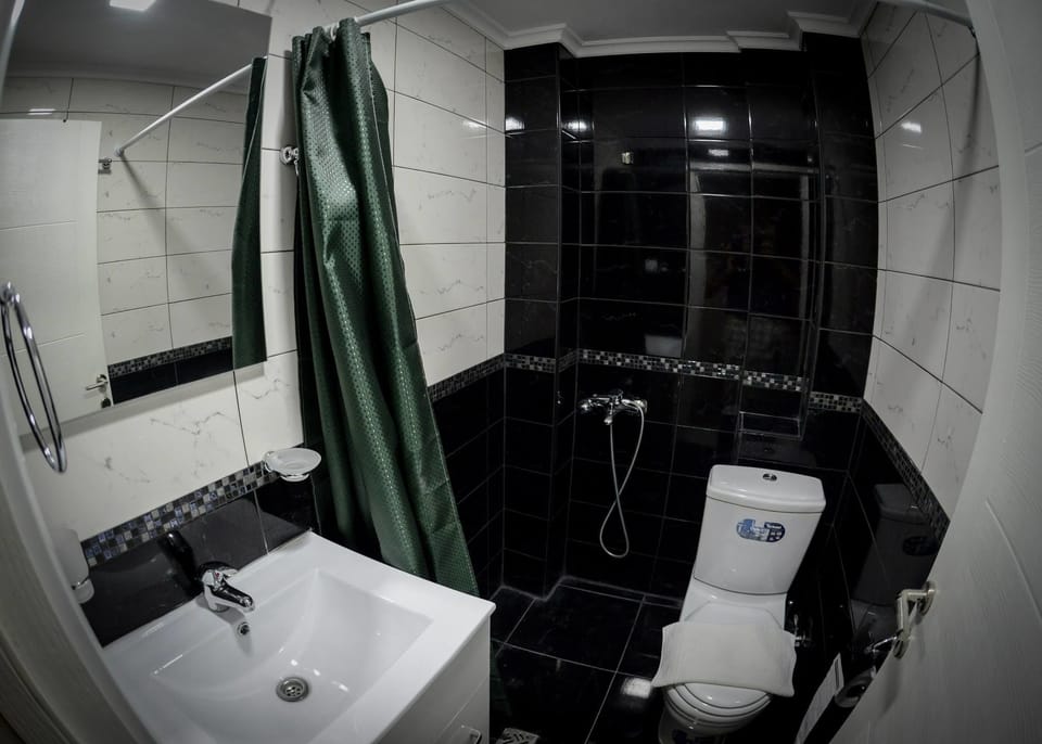 Shower, free toiletries, hair dryer, towels