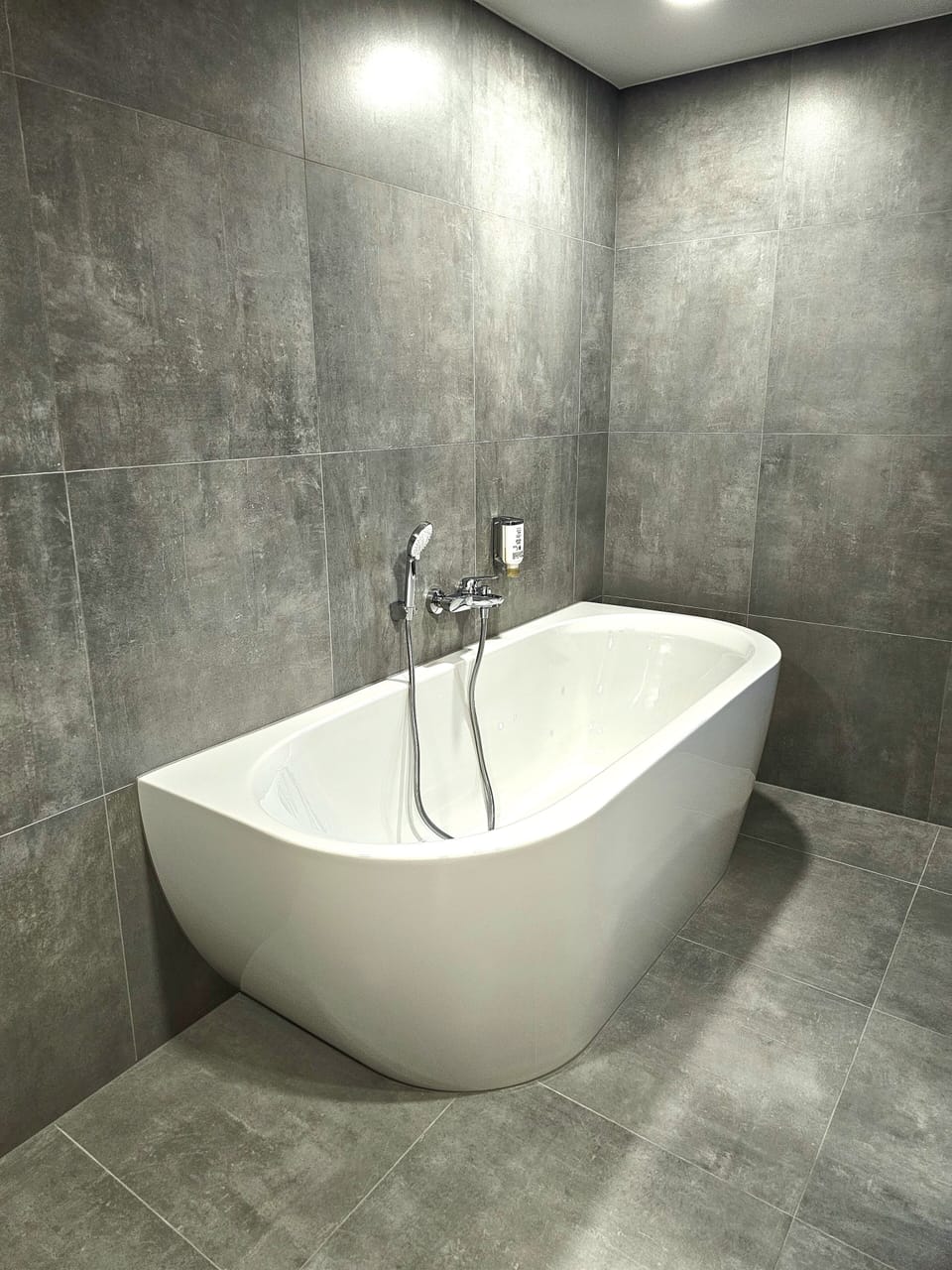 Combined shower/tub, hair dryer, towels