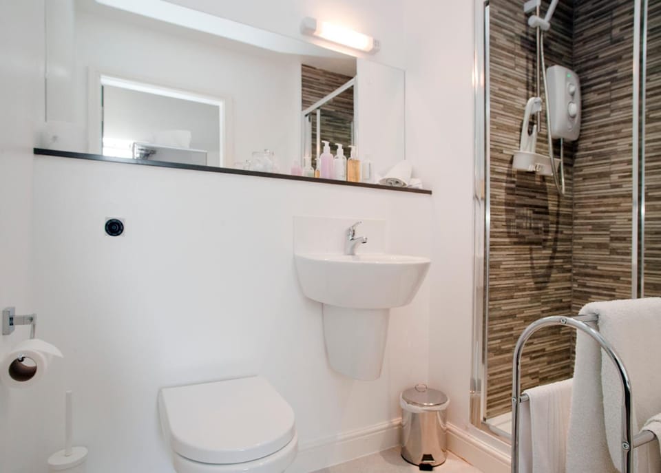 Shower, free toiletries, hair dryer, towels