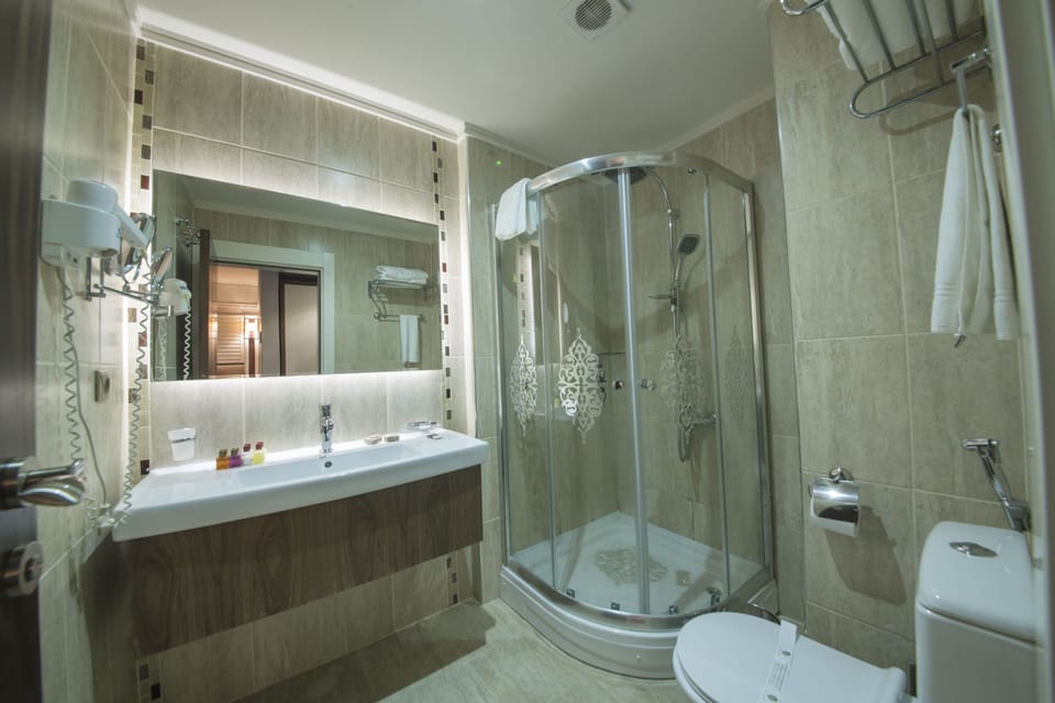 Classic Double Room | Bathroom | Shower, hair dryer, slippers, towels