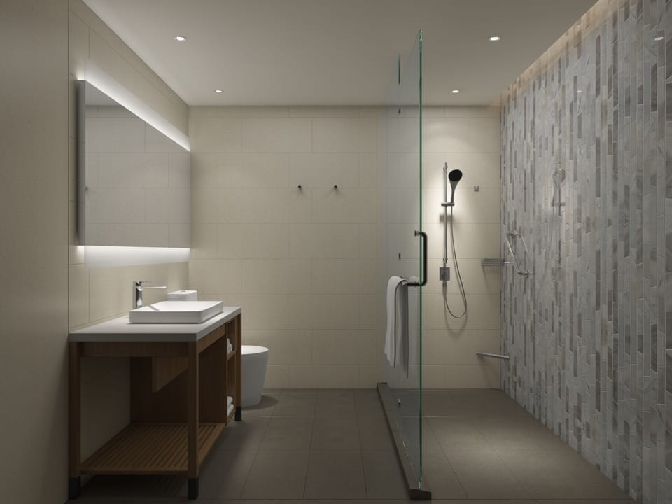 Designer toiletries, hair dryer, bathrobes, slippers