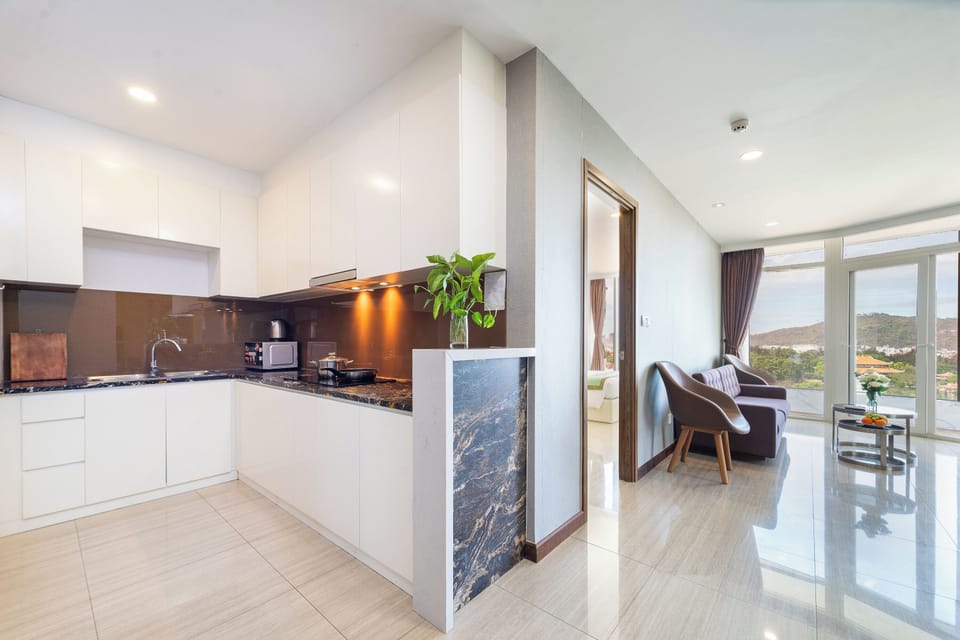 Fridge, microwave, stovetop, electric kettle