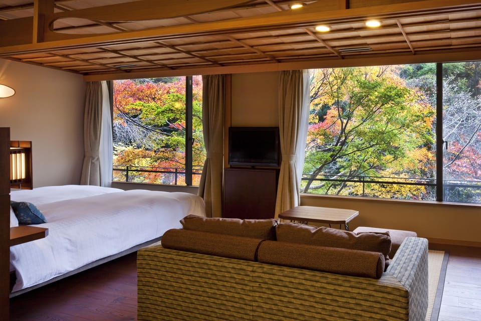 Japanese-Western Room A with Semi Open-Air Onsen (Riverside) | Minibar, in-room safe, blackout drapes, free WiFi