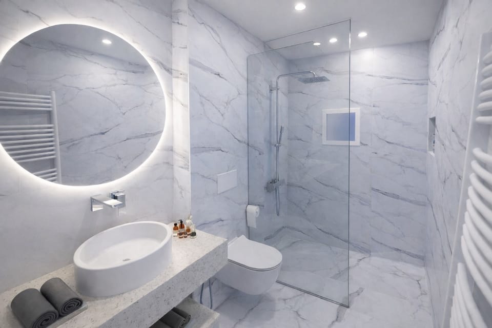 Shower, hair dryer, bathrobes, slippers