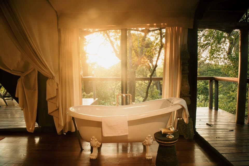 Luxury Tent (Tent 4) | Bathroom | Separate tub and shower, deep soaking tub, rainfall showerhead
