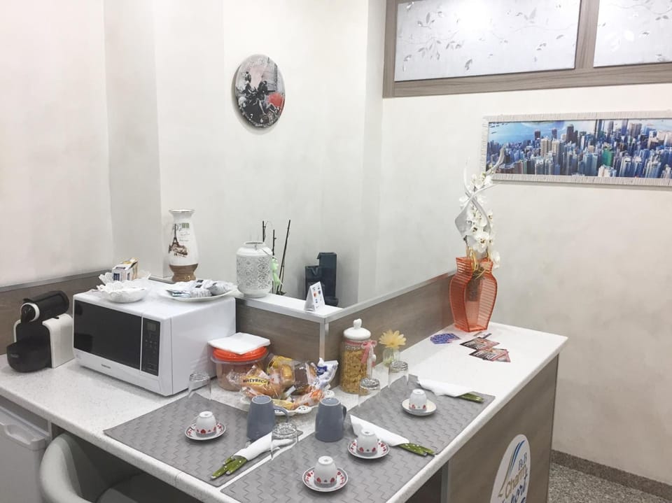Shared fridge, microwave, stovetop, espresso maker