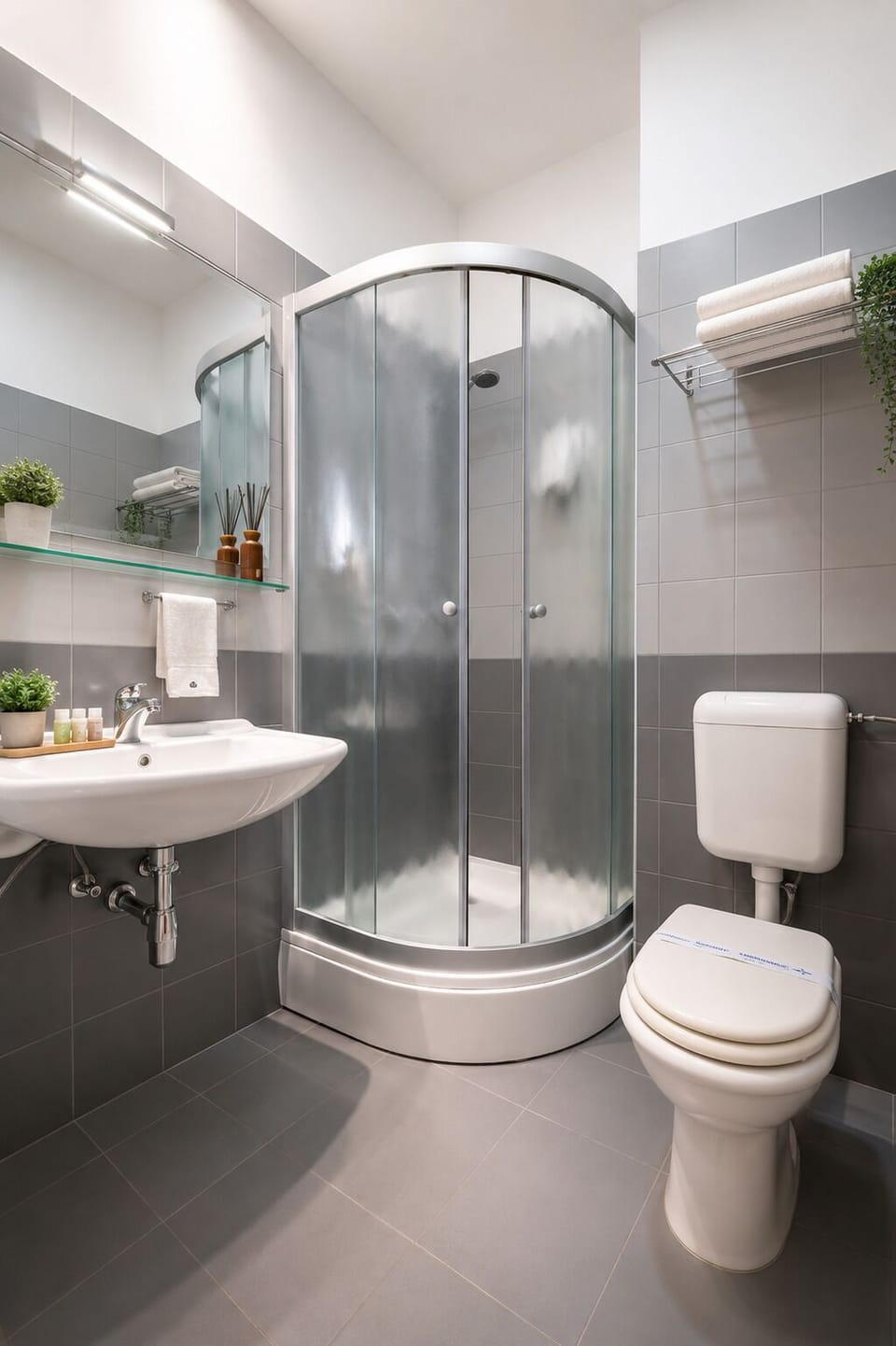 Shower, free toiletries, hair dryer, towels