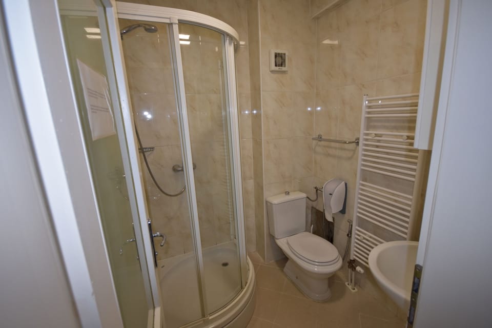 Combined shower/tub, free toiletries, hair dryer, towels