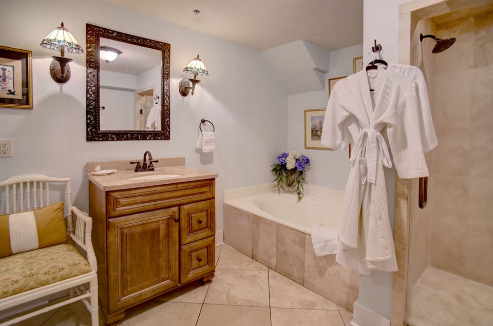Telfair | Bathroom | Shower, free toiletries, hair dryer, bathrobes