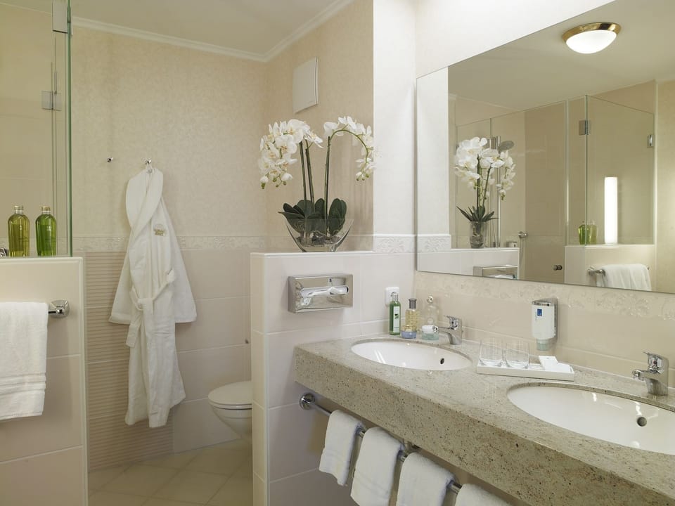 Deluxe Double Room | Bathroom | Free toiletries, hair dryer, bathrobes, towels