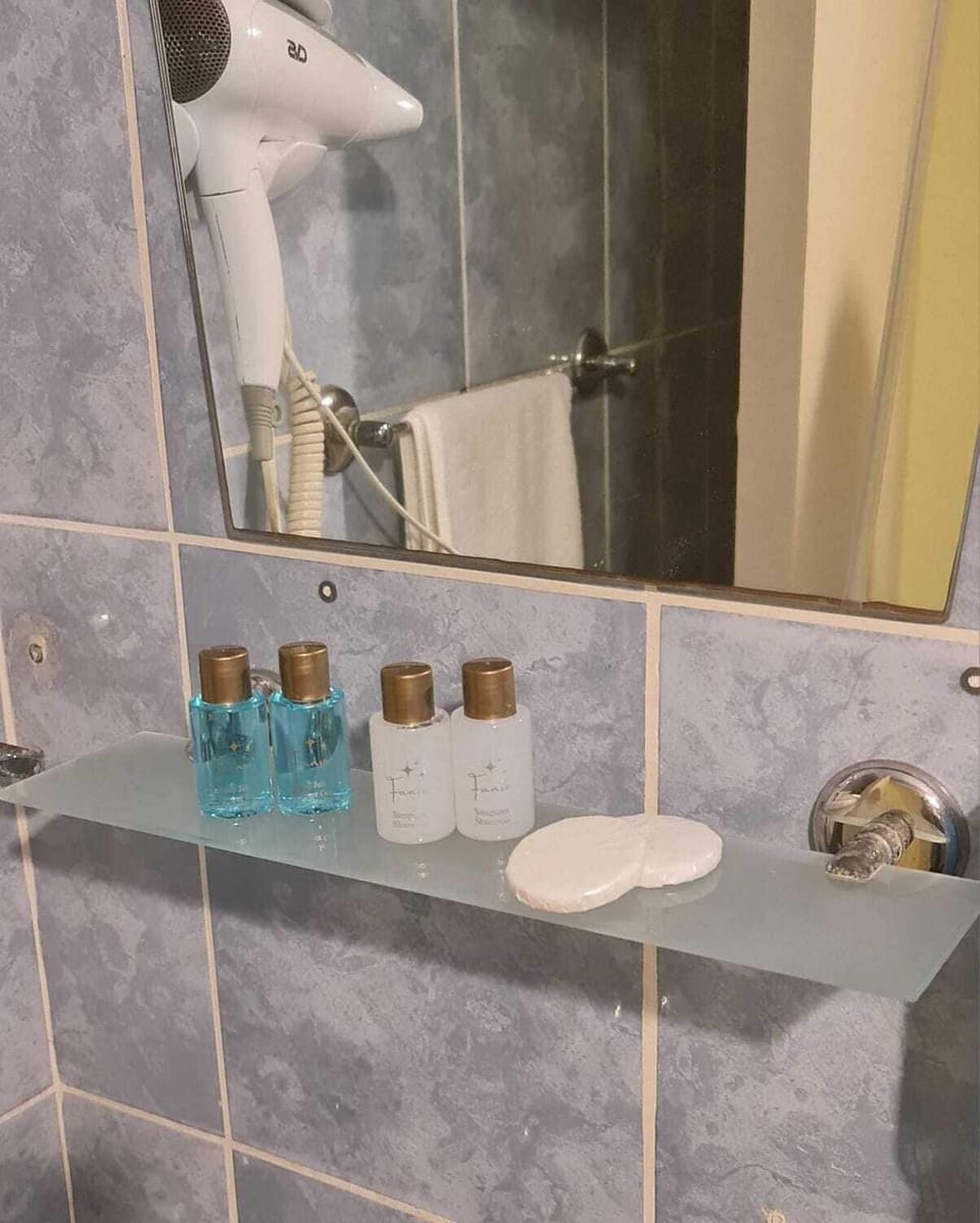 Shower, free toiletries, hair dryer, slippers