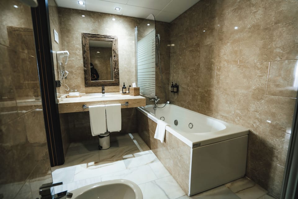 Free toiletries, hair dryer, bidet, towels