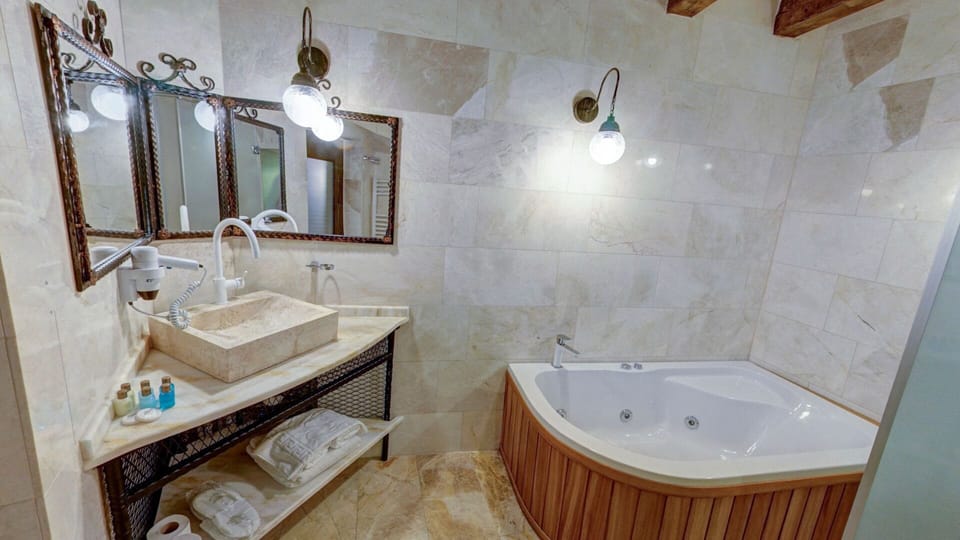 Premium Studio Suite | Bathroom | Hair dryer, slippers, towels, soap