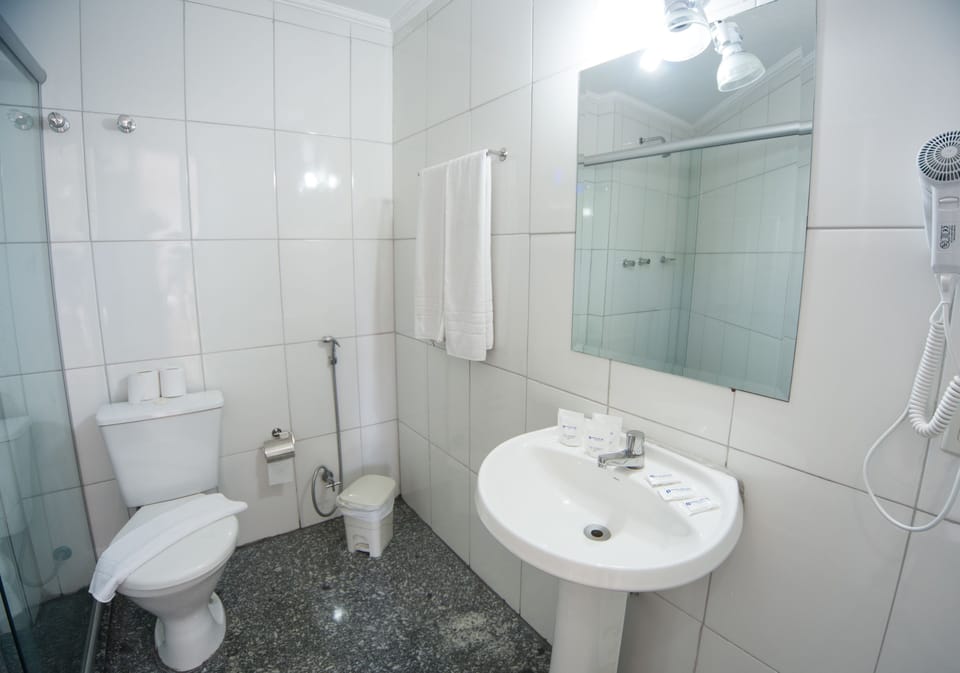 Shower, free toiletries, hair dryer, towels