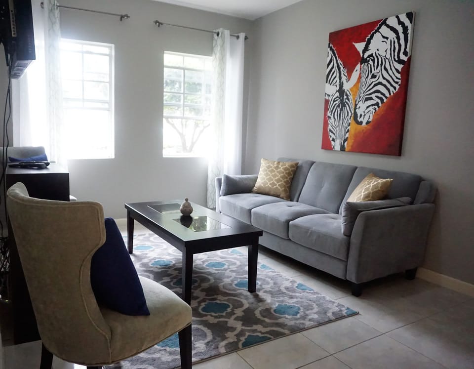 City Apartment | Living room | 50-inch flat-screen TV with cable channels, TV, DVD player