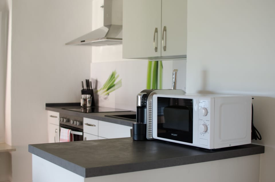 centrally located, modernly furnished 2 rooms apartment (64 m²) | Private kitchen | Full-size fridge, microwave, oven, stovetop