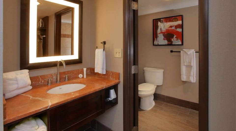 Shower, designer toiletries, hair dryer, towels