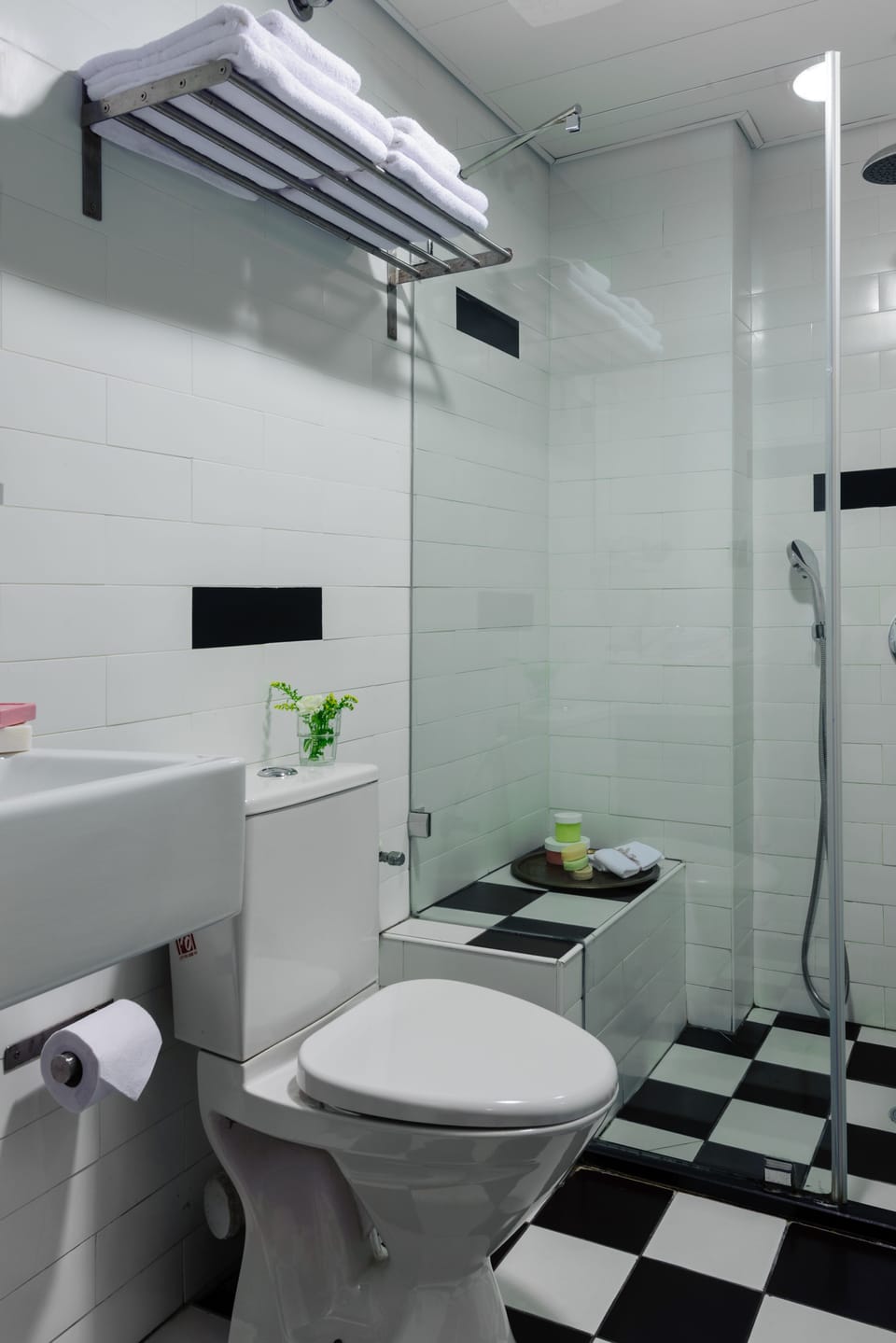 Shower, free toiletries, hair dryer, towels
