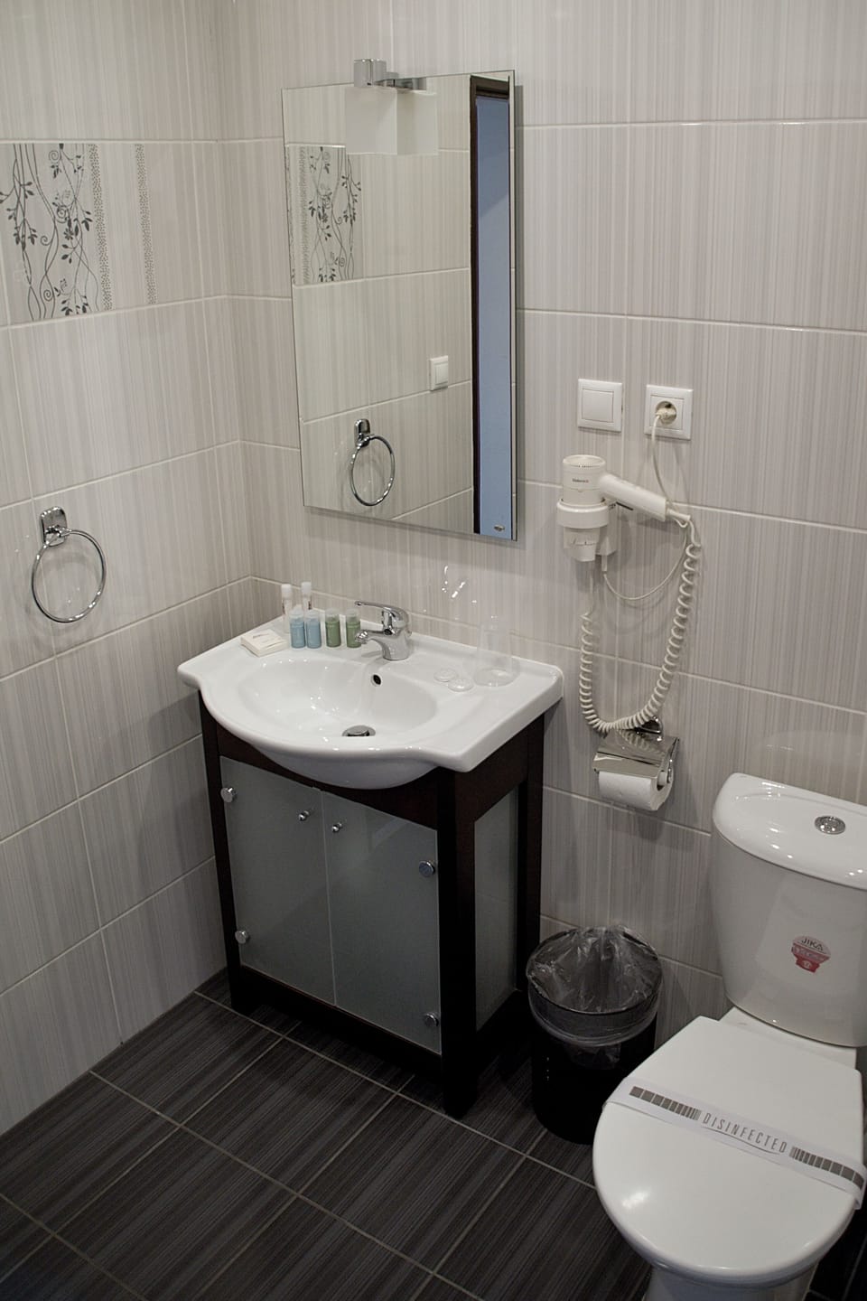 Combined shower/tub, free toiletries, hair dryer, towels