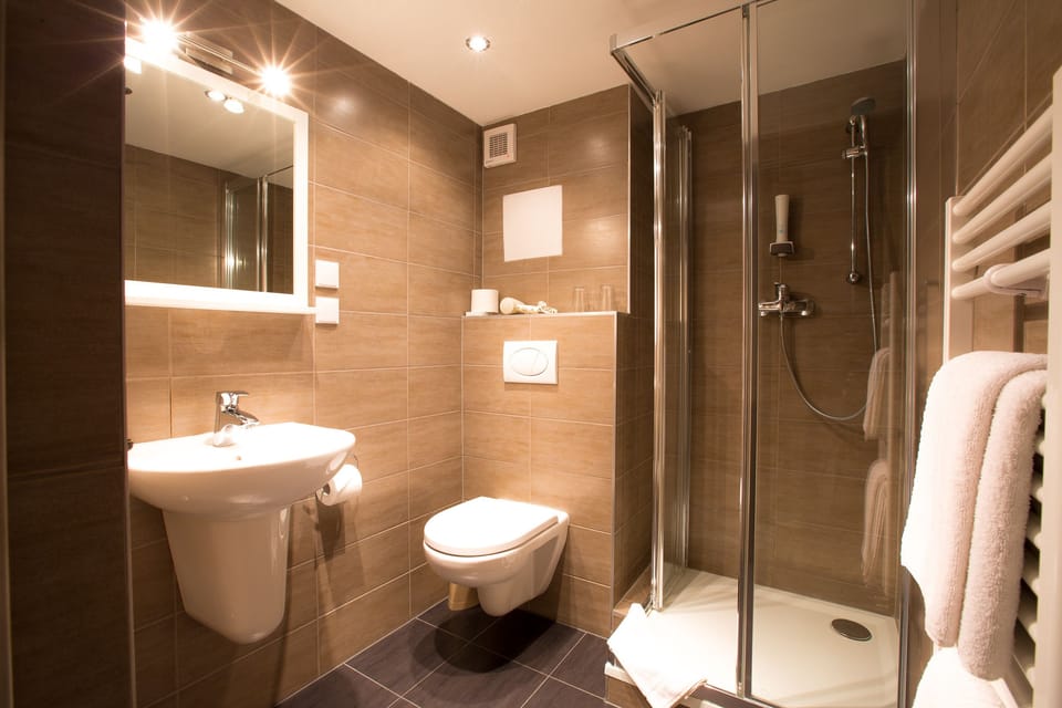 Standard Double Room | Bathroom | Shower, hair dryer, bathrobes, towels