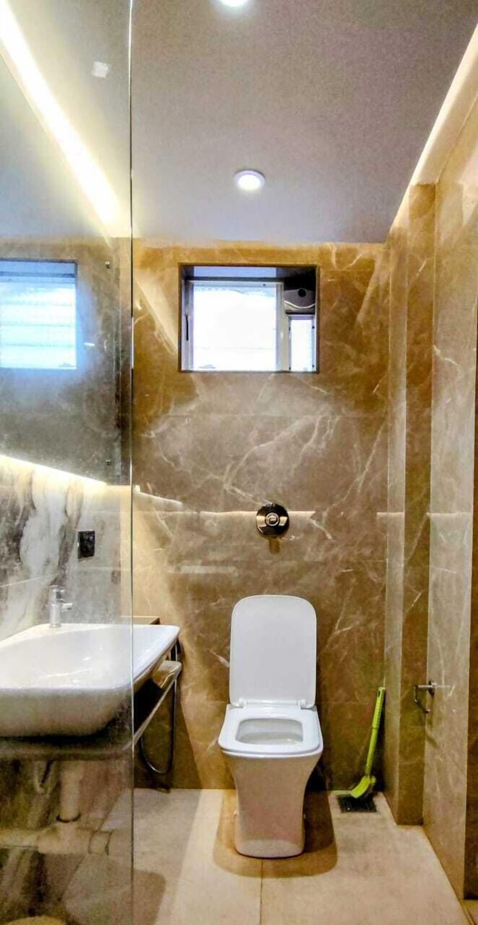 Shower, rainfall showerhead, hair dryer, towels