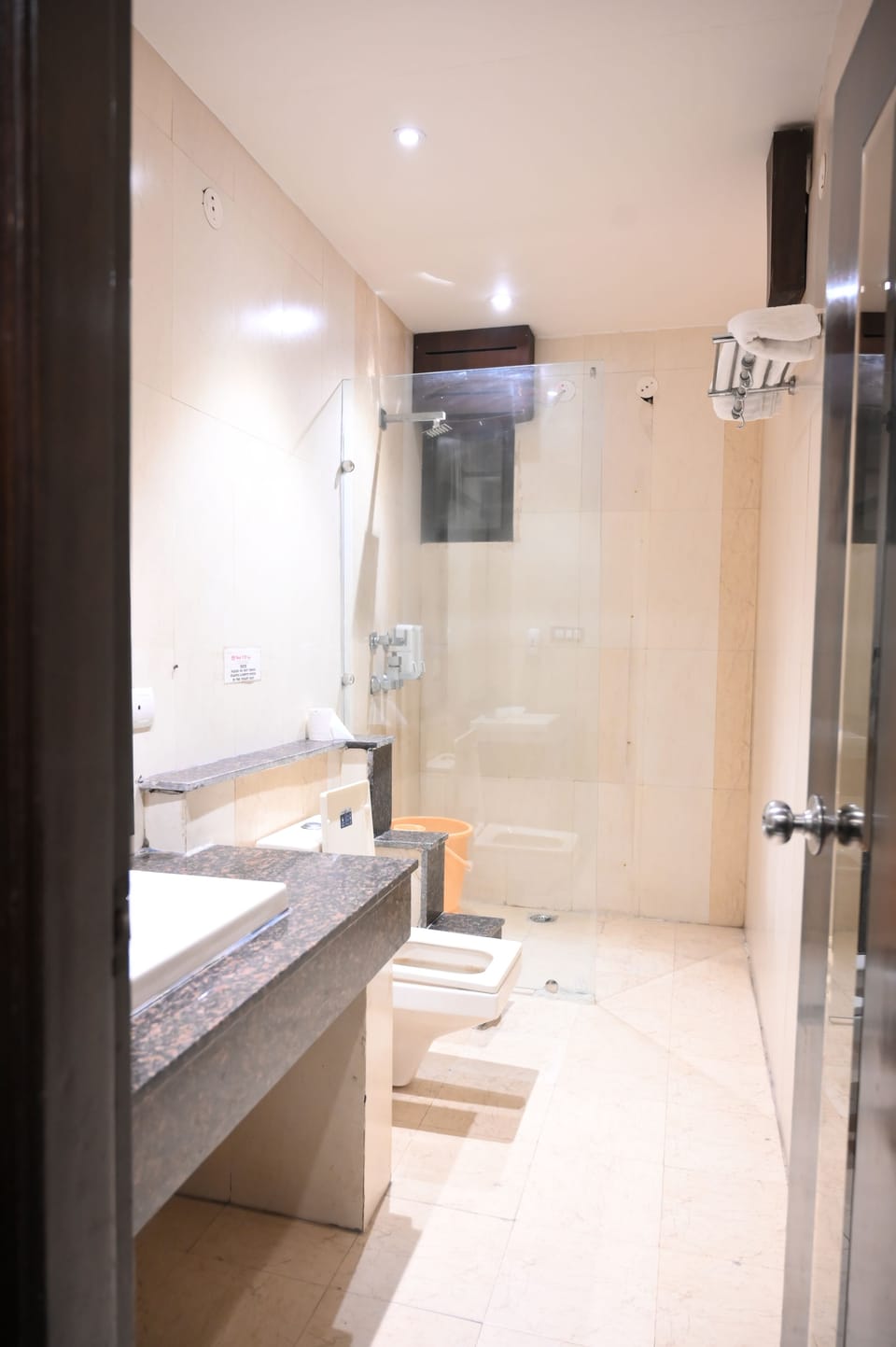 Shower, slippers, towels