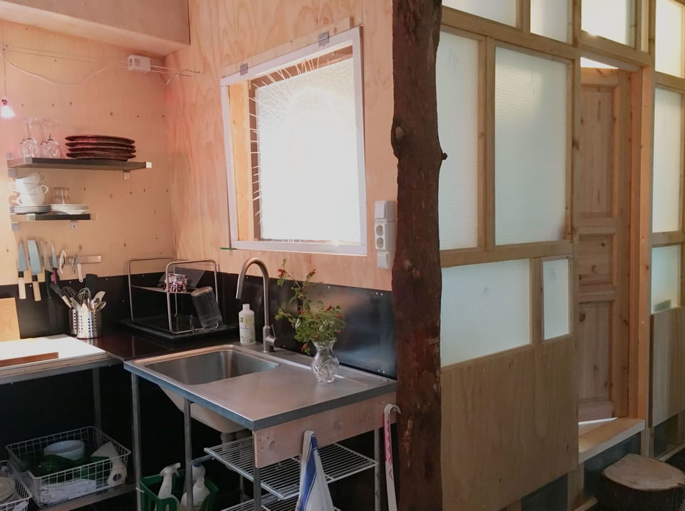Design Studio, 1 Bedroom, Garden View, Garden Area | Private kitchen | Fridge, oven, stovetop, coffee/tea maker
