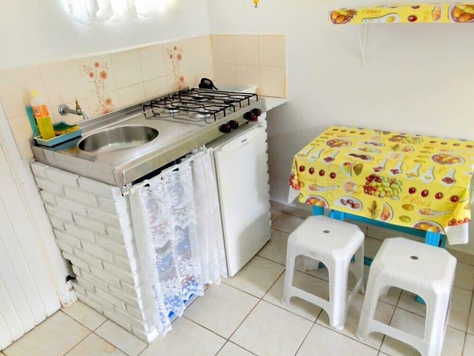 Fridge, oven, stovetop, cookware/dishes/utensils