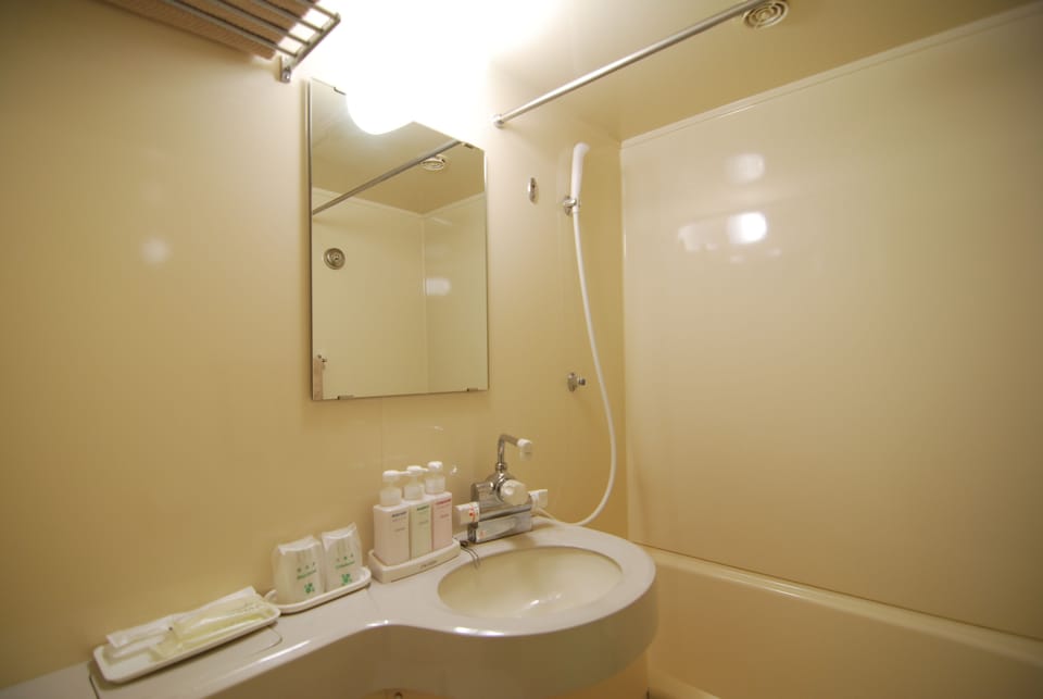 Combined shower/tub, free toiletries, hair dryer, bathrobes