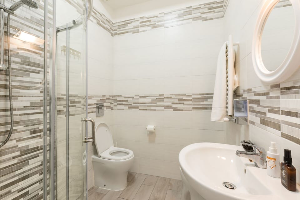 Shower, free toiletries, hair dryer, bidet