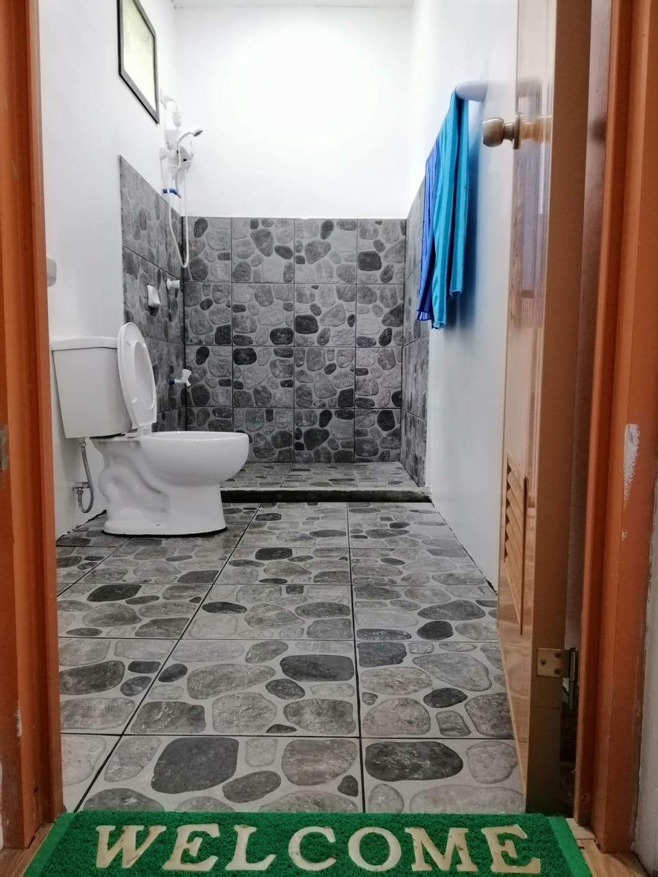 Shower, free toiletries, towels