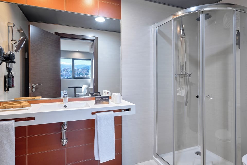 Separate tub and shower, jetted tub, hydromassage showerhead