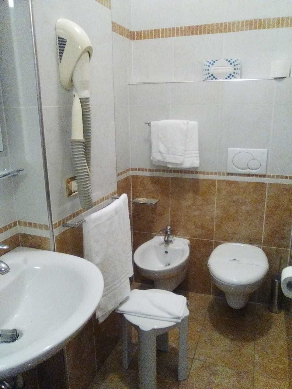 Hair dryer, bidet, towels