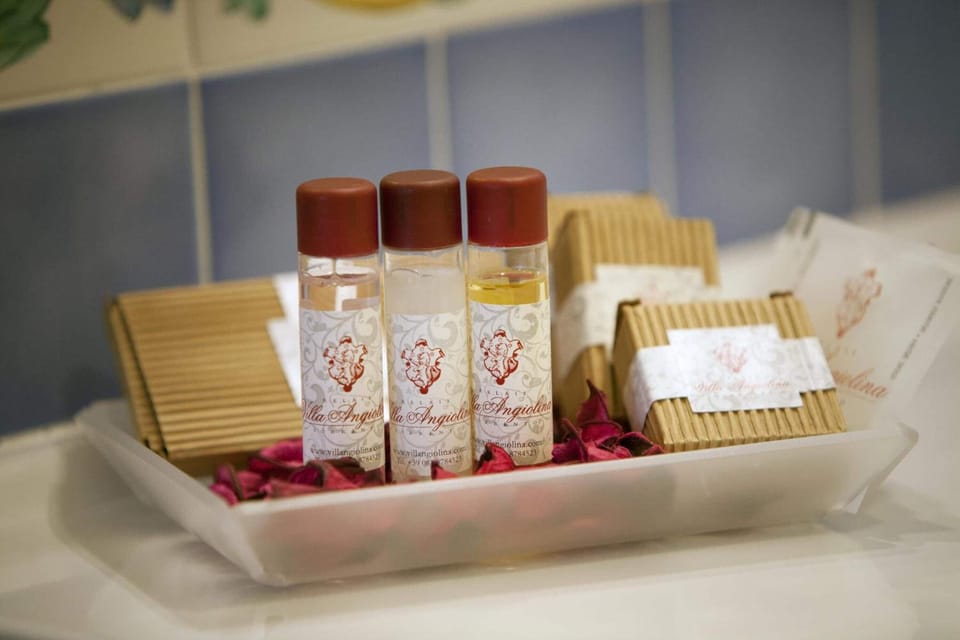 Shower, rainfall showerhead, free toiletries, hair dryer