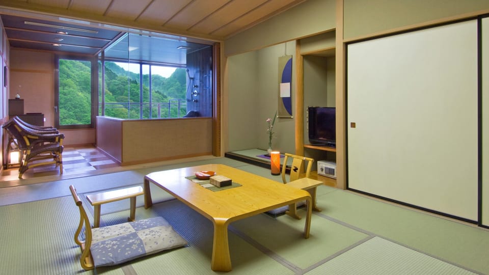 Japanese-style room with the open-air bath, Non-Smoking | In-room safe, bed sheets