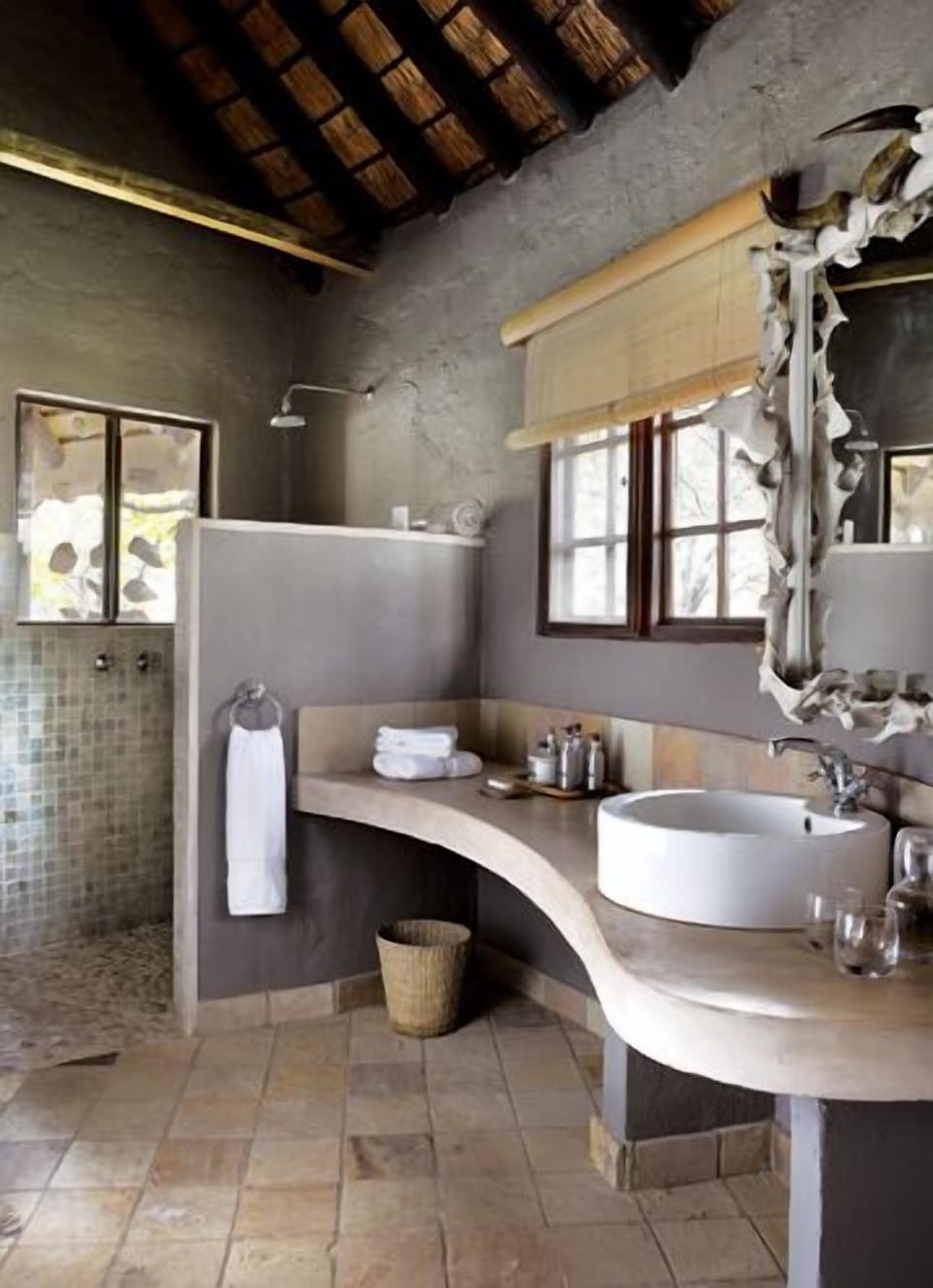 Separate tub and shower, deep soaking tub, designer toiletries