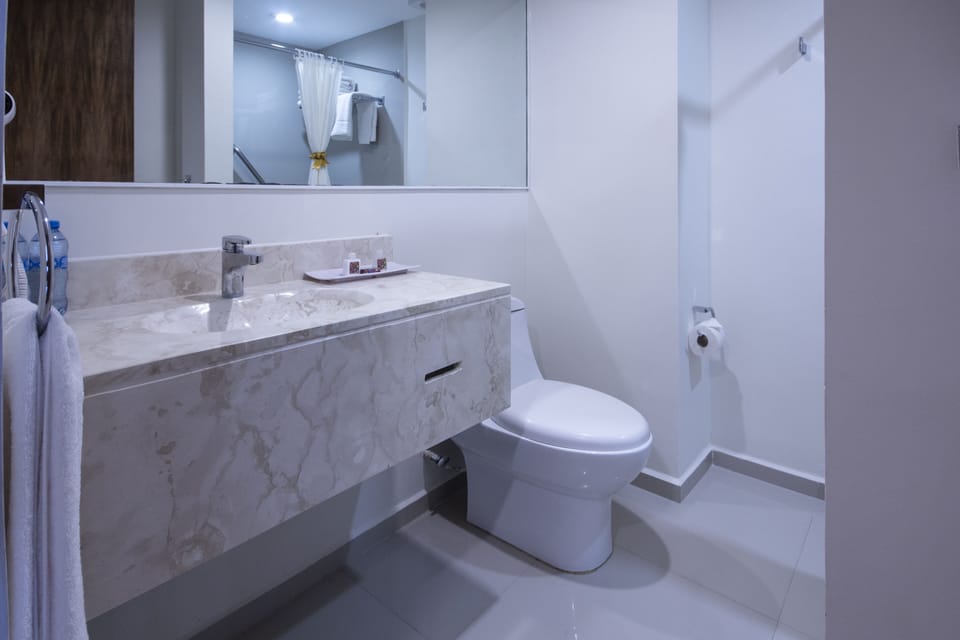 Shower, rainfall showerhead, free toiletries, hair dryer (on request)