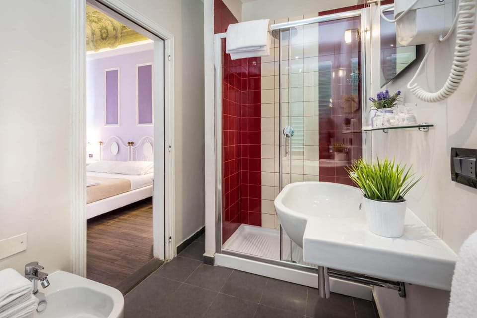 Shower, free toiletries, hair dryer, bidet