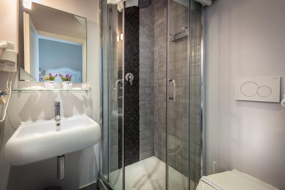 Shower, free toiletries, hair dryer, bidet